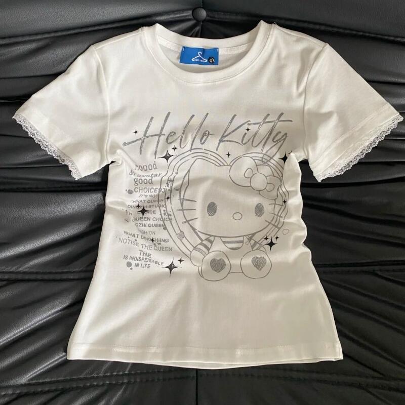 Street Fashion Casual - Camiseta de manga corta de encaje