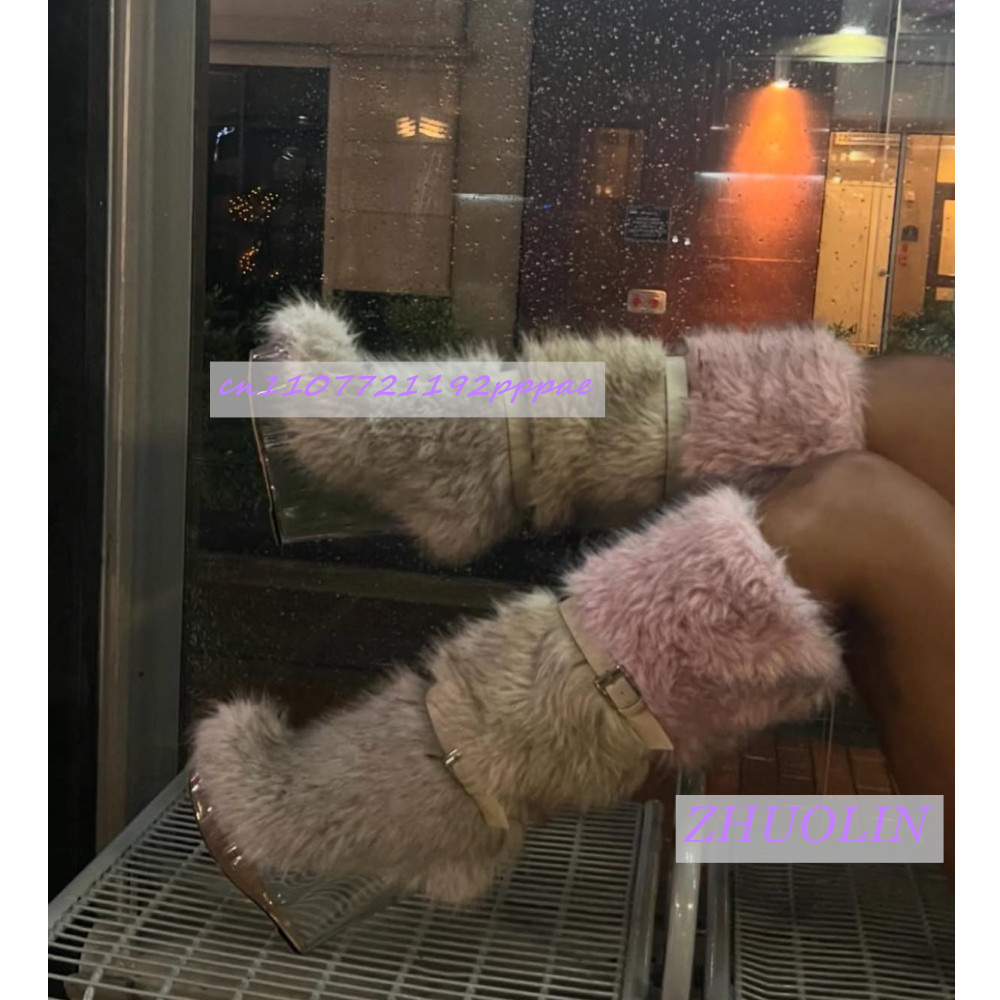 Street Fashion Punk - Botas de cuña transparentes peludas con