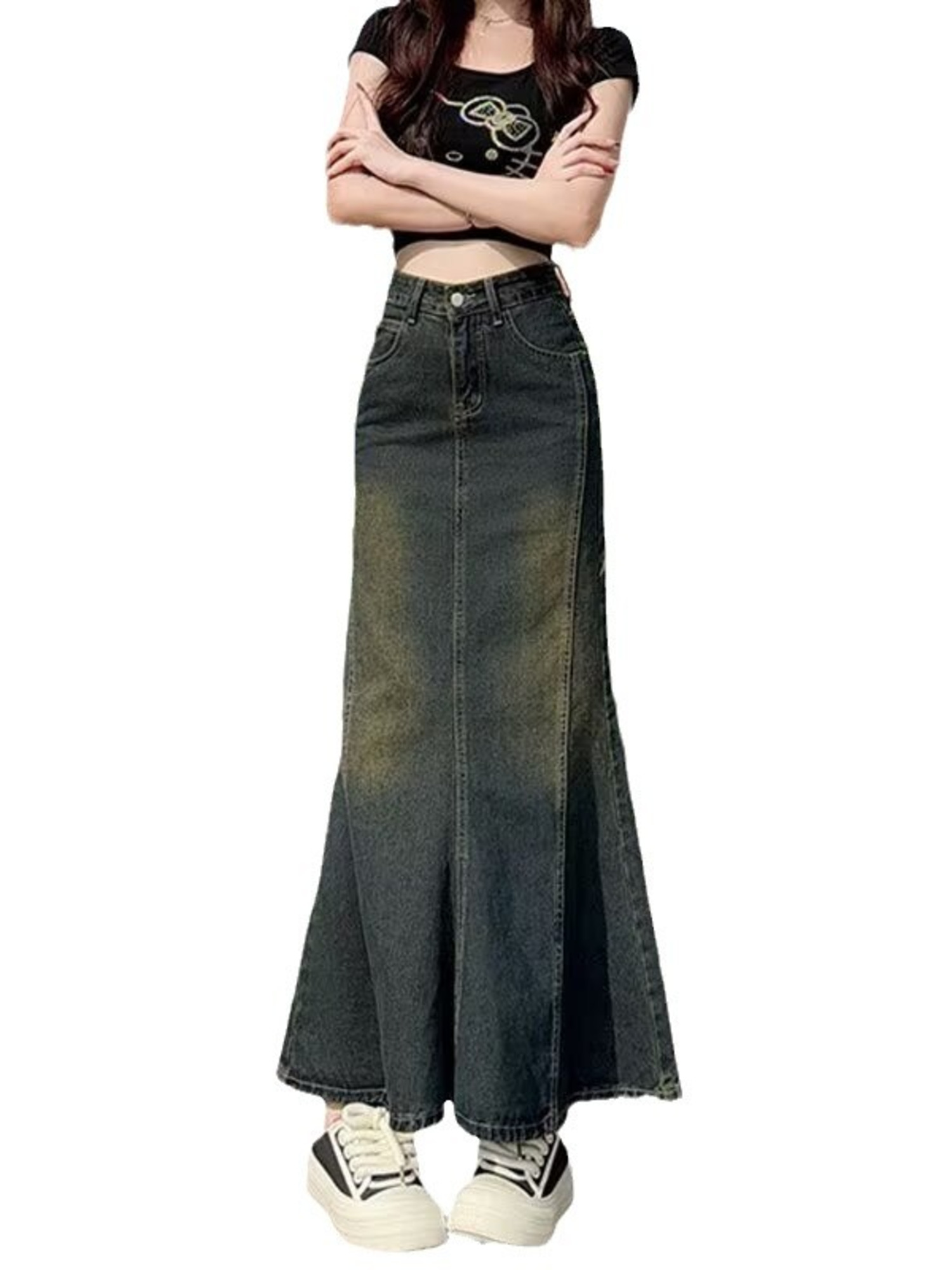 Street Fashion Jeans Women - Falda Maxi de Mezclilla Vintage Lavada
