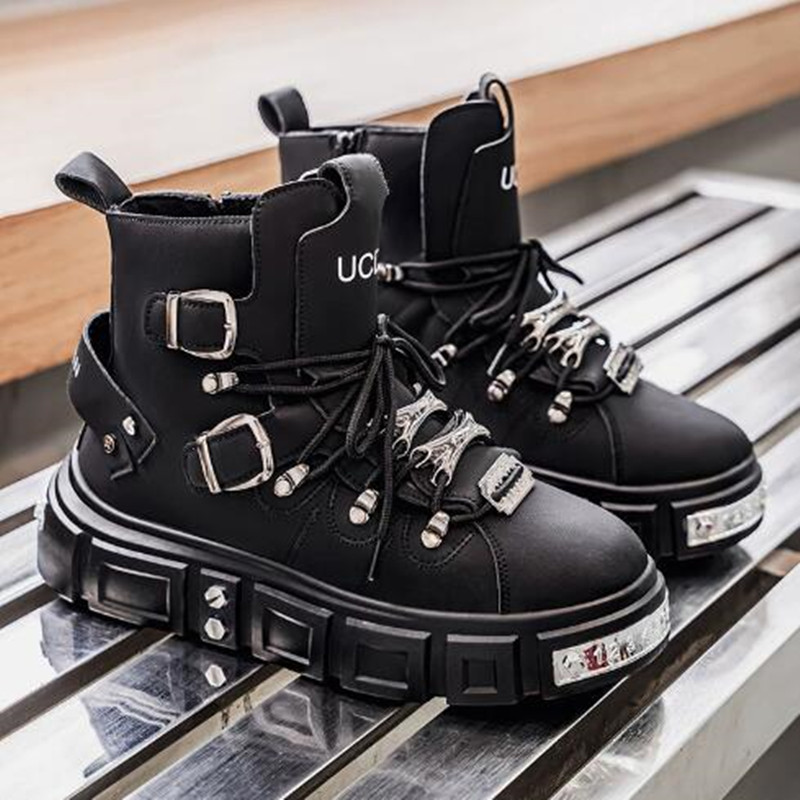 Street Fashion Punk - Zapatillas de moda negras con remaches,