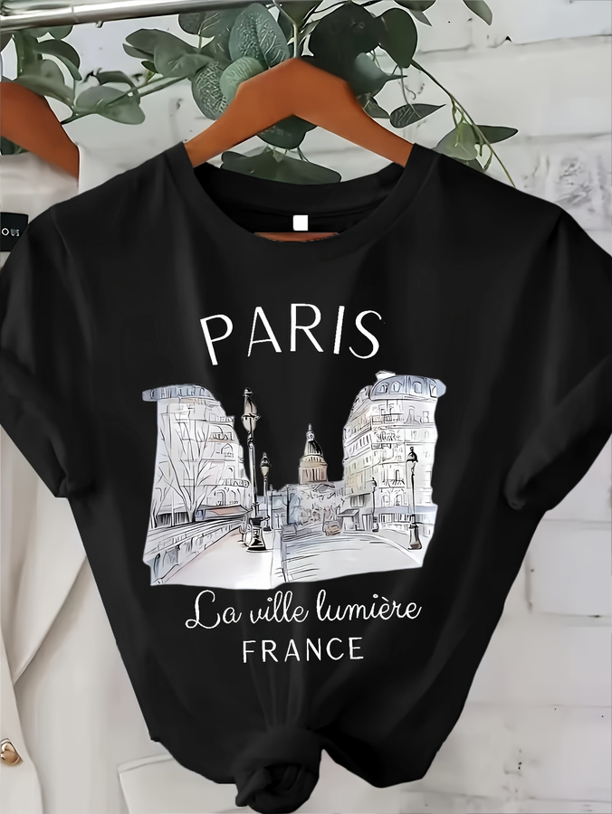 Camiseta de Cuello Redondo con - Street Fashion Paris 2025 Trends reseña y precio